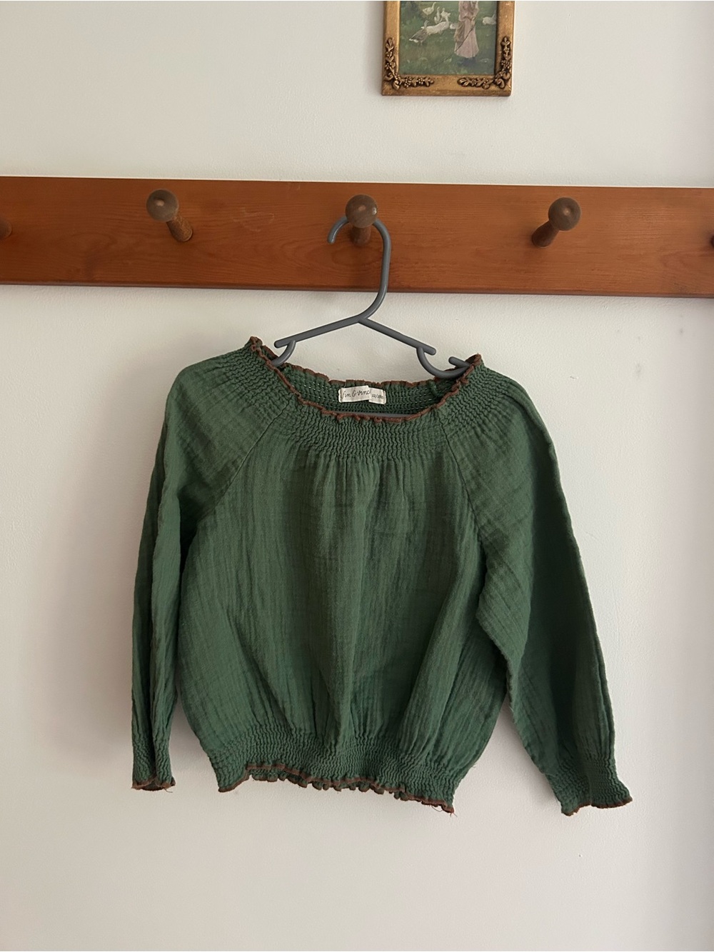 Fin & Vince Green Smocked-Neck Toddler Blouse